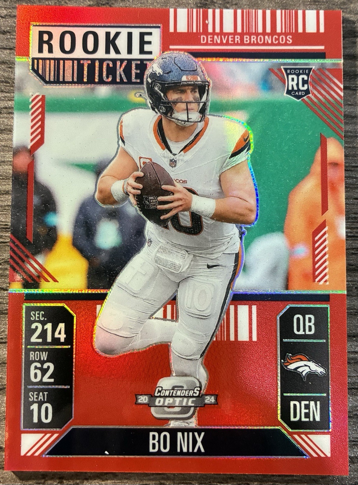 2024 Panini Contenders Optic Bo Nix Rookie Ticket #62 Red Prizm /199 RC SSP