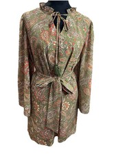 Flying Tomato Green Paisley pattern bell sleeved open back groovy mini dress-LRG