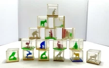 Vintage Clear Plastic Baby Rattle Stacking Blocks with Animals 16 blocks