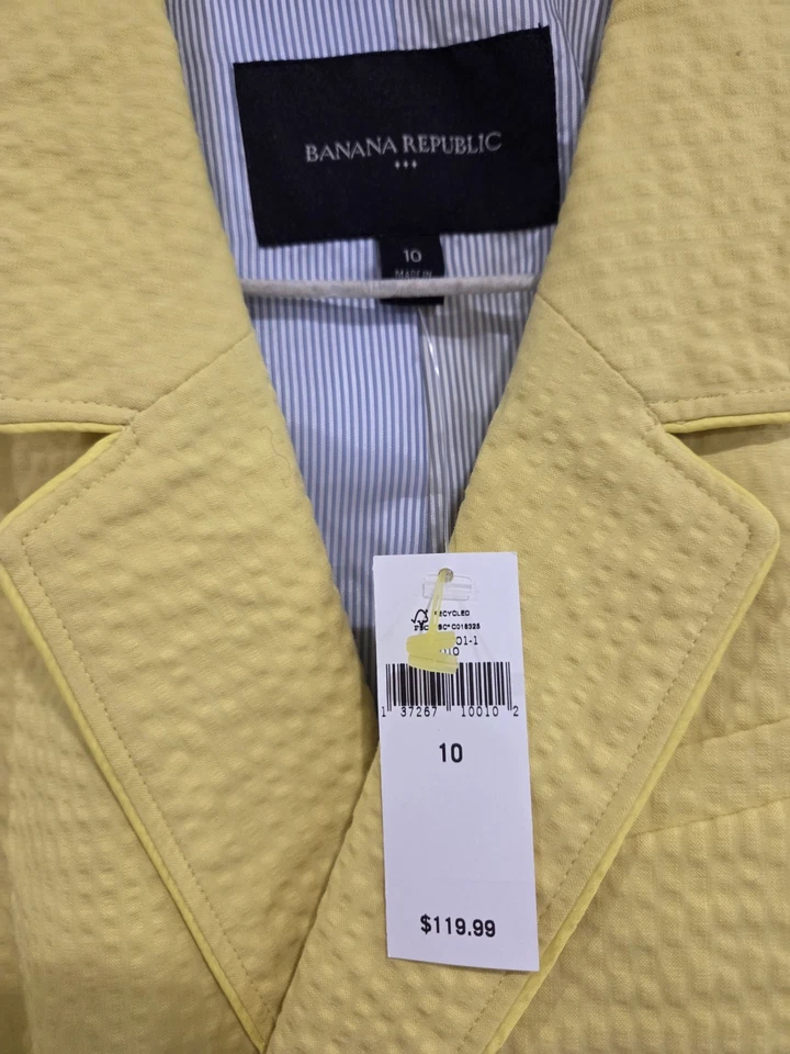 Banana Republic Blazer women 10 YELLOW Double Breasted 2 Pockets NWT - Image 2 of 4