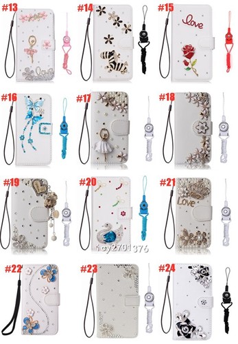 Women PU Leather Bling Glitter Bow Rhinestone Card Wallet Phone Pouch Case Cover - 第 8/21 張圖片