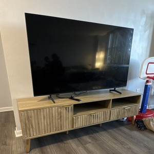Light Wood TV Stand 51-70 in w/ 2 Doors, Drawer, 2 Shelves, Assembled ‘