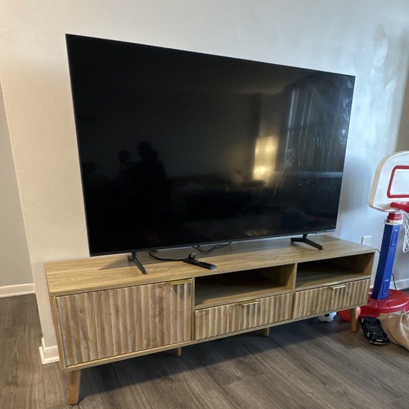 Light Wood TV Stand 51-70 in w/ 2 Doors, Drawer, 2 Shelves, Assembled ‘