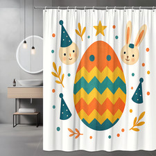 Colorful Easter Shower Curtain with Bunny and Egg Design