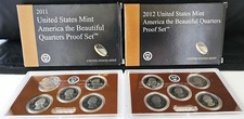 Set of 2011 & 2012 S America the Beautiful Quarters Proof Set with OGP & COA