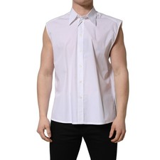 DOLCE & GABBANA Shirt White Cotton Sleeveless Formal Dress 39/US15.5/S 900usd