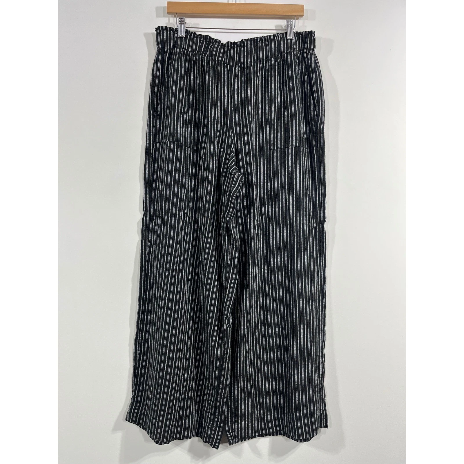 TimeandTru Fisherman Linen Coastal Pinstripe Wide Leg Granola Indie Womens Large
