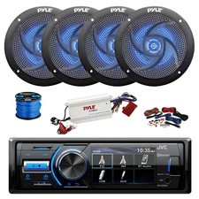 JVC Marine BT AM/FM Receiver, BT Amp w/Kit, 4X 6.5" 240W LED Black Speakers,Wire