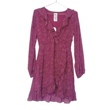 Sadie & Sage Red Printed Ruffle Faux Wrap Dress - Small