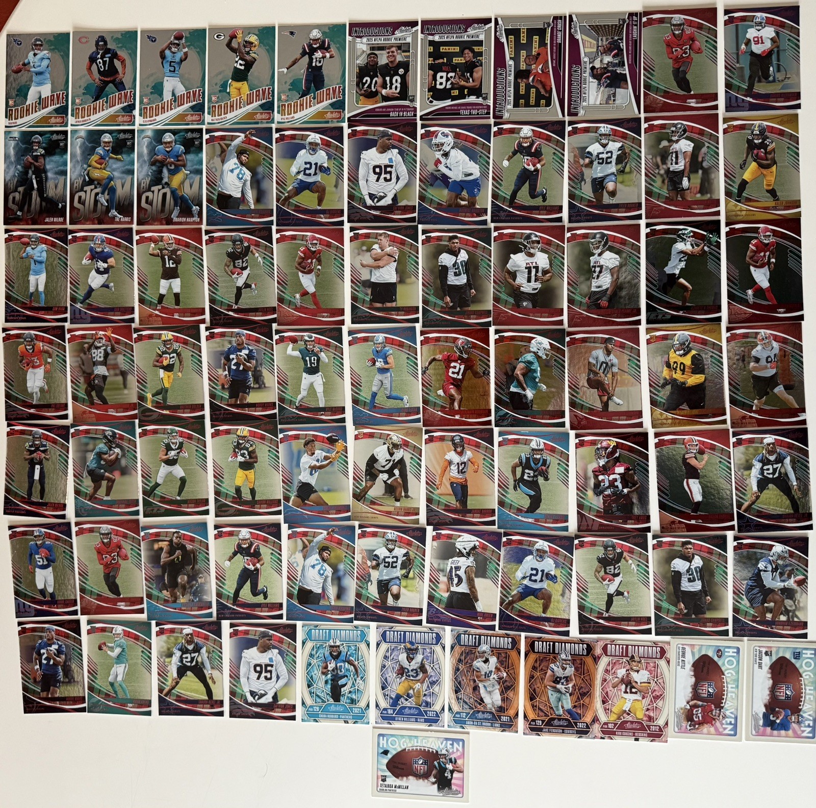 2025 100 card lot of Absolute Football RC Calender Dart Skattebo Hampton Ward