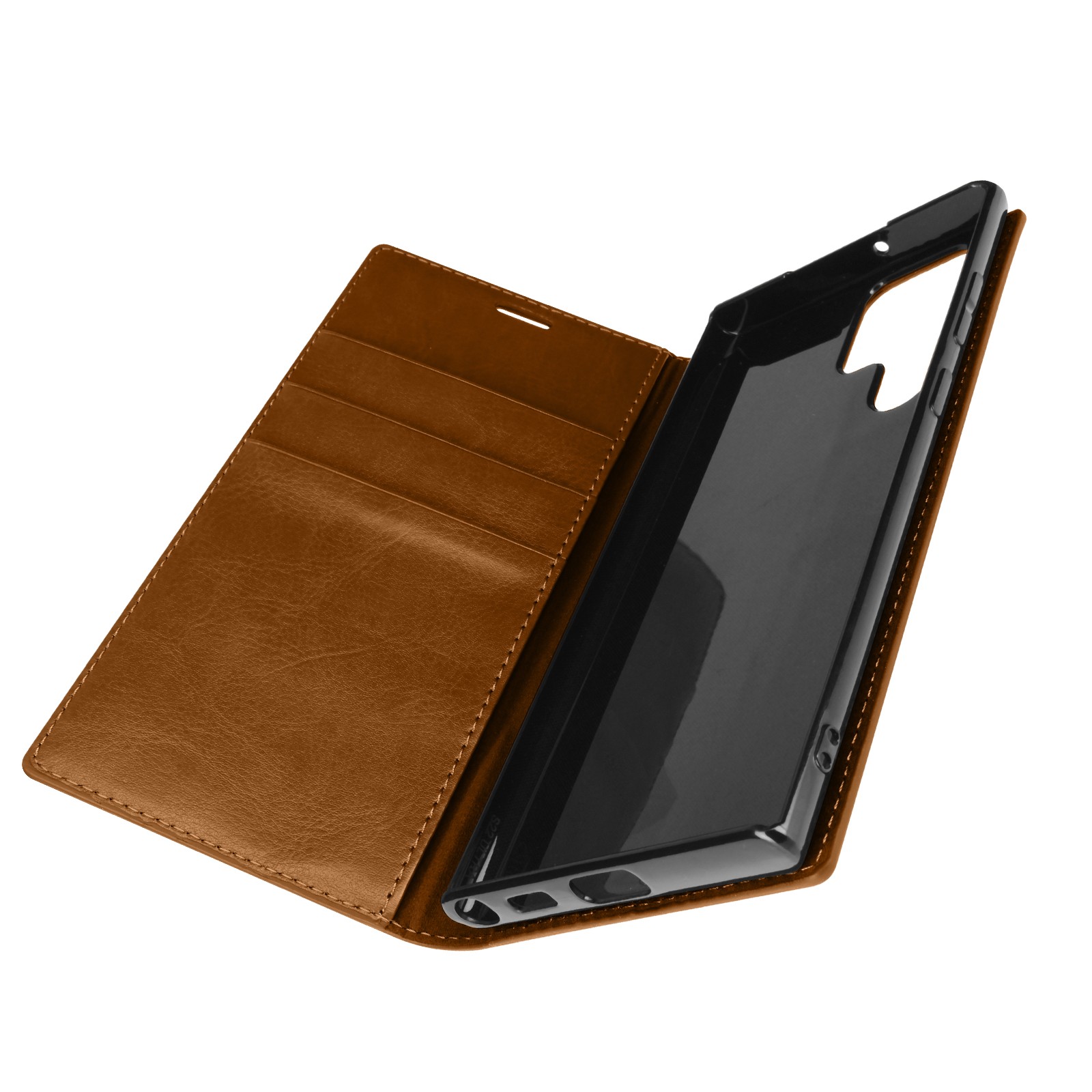 Housse Galaxy S22 Ultra marron avec porte-carte pour regarder vos vidéos en voyage