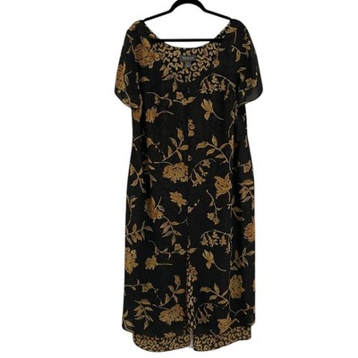 Lane Bryant Whimsigoth Vamp Sheer Black Gold Floral Animal Print Midi Maxi Dress