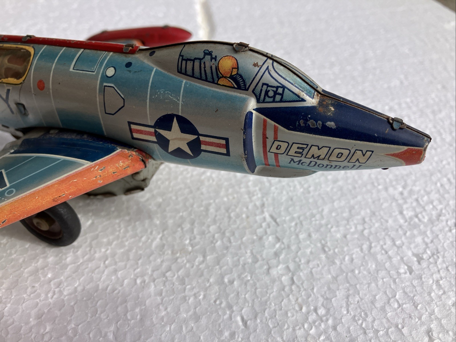 Vintage Japan Y" DEMON MCDONNELL U.S. NAVY 25017 TIN TOY FRICTION PLANE Litho