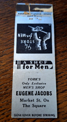 Vintage Matchbook: Eugene Jacobs Men's Shop, York, PA