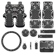 Cow Print Car Seat Covers Accessories Full Set Of 17 Pcs Universal Vehicle F...
