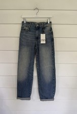New Zara Women Blue Jeans Rolled Up Leg Ankle Rigid Relaxed Size 0