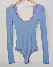 Free People Intimately Woman M Blue Red Nikita Long Sleeve Texture Bodysuit