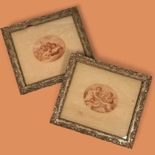 Antique Bartolozzi Cherub Stipple Engraving Pair, 1791 Georgian Gilt Frames