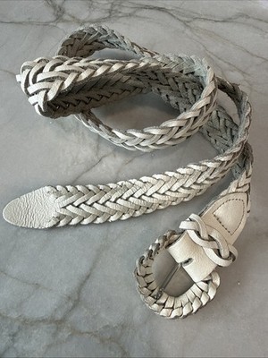 Vintage 5111 Genuine Leather 1'' Braided Belt S/M Off White 38'' total length