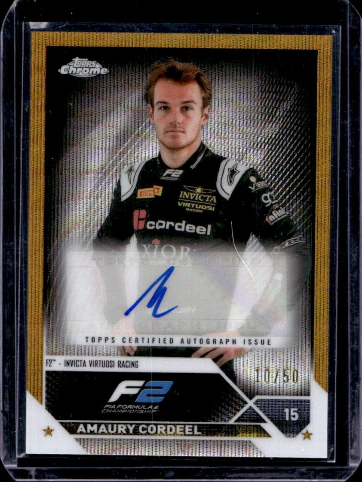 2023 Topps Chrome Formula 1 F1 Amaury Cordeel Auto #CAC-AC Gold Wave Ref 10/50