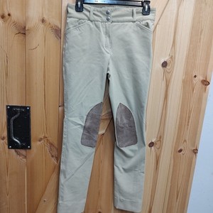 Dover Saddlery Girls Riding Breeches Sz 14 Khaki Stretch Suede Knee Patch Lot 2