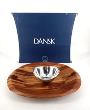 Dansk JHQ Wood & Metal Chip and Dip Bowl Set Wood Classics #816283 Box