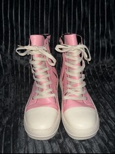 Rick Owens Abstract Pink White High-Top Sneaker US 10 Calf Leather Lace-Up