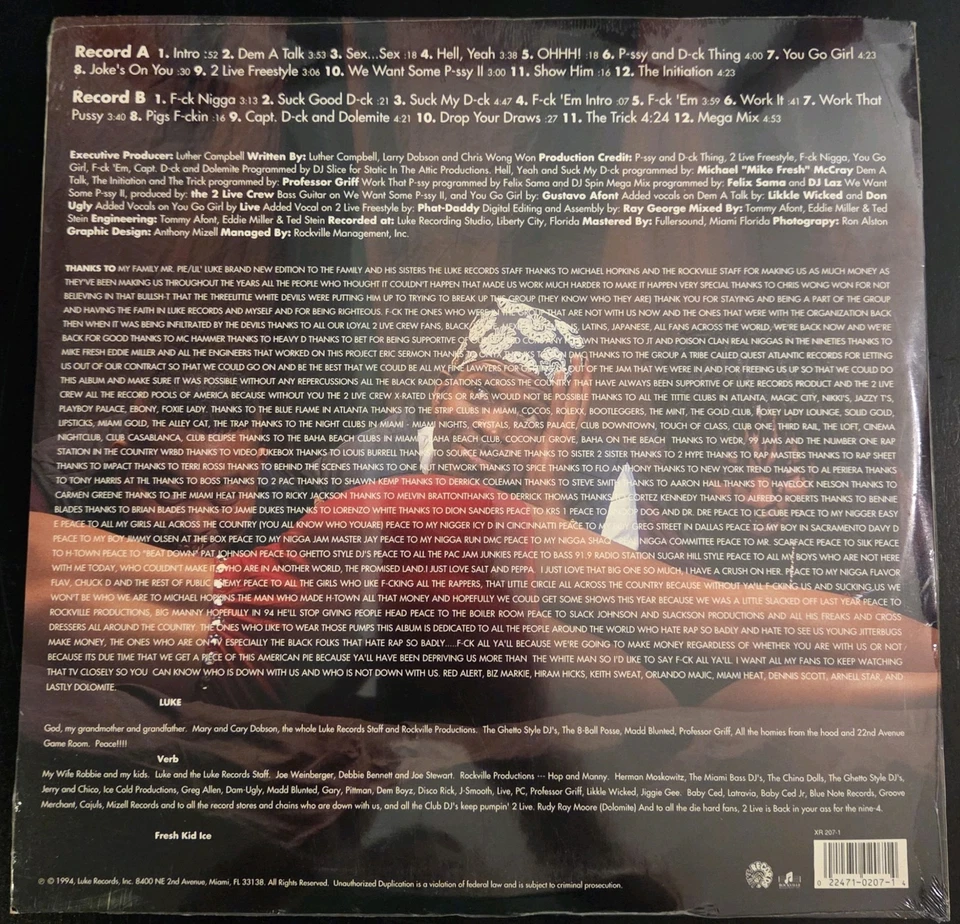 The New 2 Live Crew Back at Your Ass for the Nine-4 Vinyl LP Sealed Old Stock - Image 2 of 2