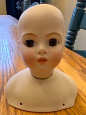 Vintage Porcelain Bisque Doll Head, Bust & Glass Eyes , Signed No 8 LADY GIRL 1