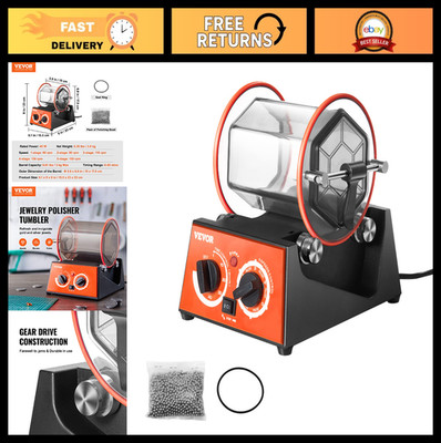 Mini Rotary Jewelry Polisher Tumbler Machine, 6.6lbs Capacity, 5 Speeds, Timer f