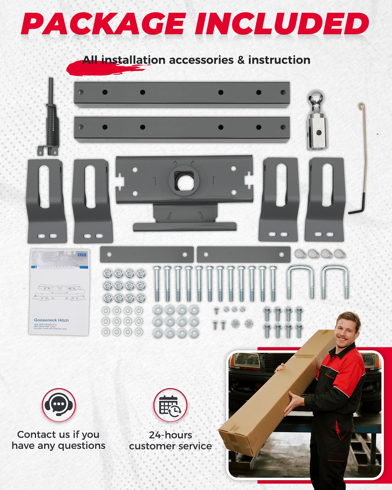 Trailer Hitches Gooseneck Hitch Kit Fits 2020-2025 Chevy/GMC 2500 and 3500 Truck