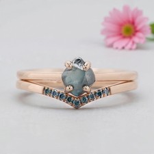 1.05 Ct Natural Rough Uncut Blue Color Diamond 14K Rose Gold Engagement Ring