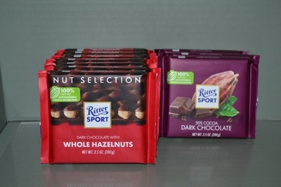 (10) Ritter Sport Dark Chocolate, 2 Flavors, 3.5 oz Each, BB 11/2026
