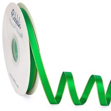 Emerald Green Satin Ribbon Gold Edge Double Faced 3/8 Inch x 50 Yards Gift