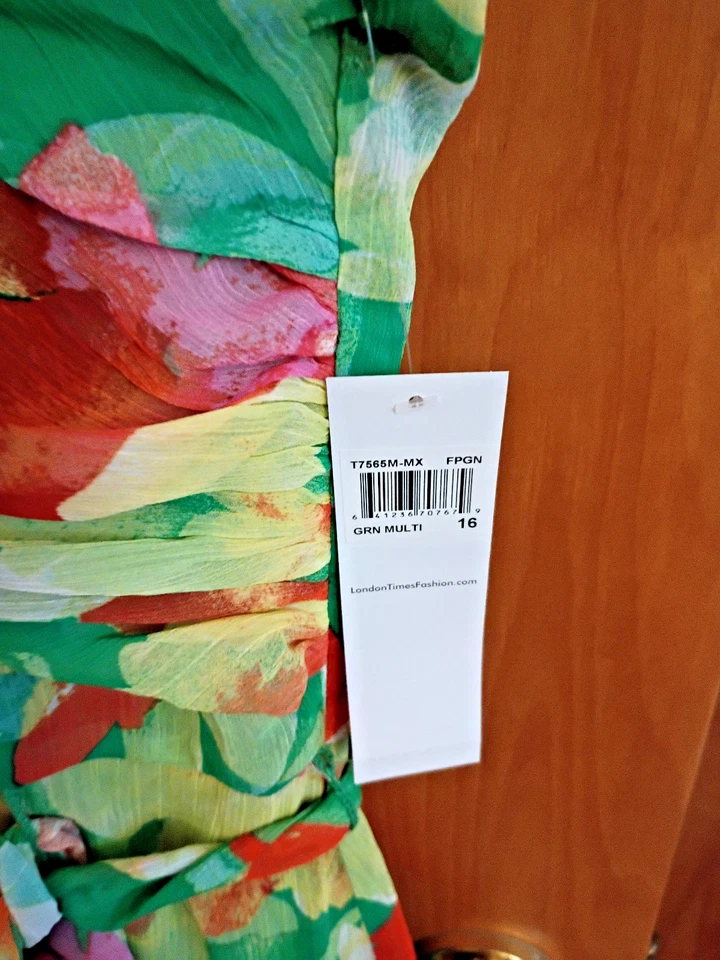 Vestido maxi London Times floral gola redonda chiffon verde multicolorido tamanho 16 novo com etiquetas - Imagem 3 de 4