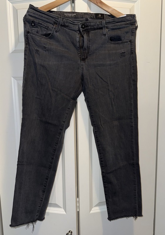ADRIANO GOLDSCHMIED Women’s The Stevie Capri Slim Straight Grey Jeans Sz 32