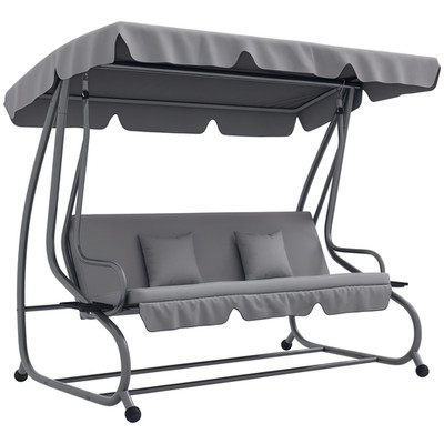 Hollywoodschaukel 3-Sitzer Gartenschaukel mit Dach Liegefunktion Stahl Beige