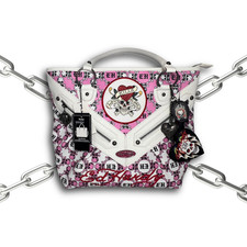 NWT Ed Hardy Pink and White Skull Rhinestone Love Kills Slowly Tote Bag Charm