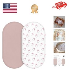 Muslin Bassinet Fitted Sheets 2 Pack, Soft Breathable Cotton Baby Bassinet Ma...