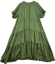 Womens Boho Tiered Festival Midi Dress Short Sleeve Size 2X Olive Green