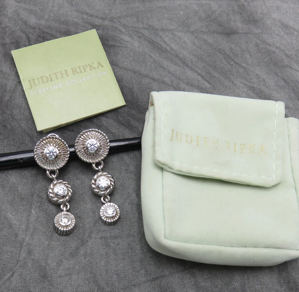 Brincos de prata esterlina Judith Ripka zircônia cúbica cristal transparente 831f - Imagem 4 de 4
