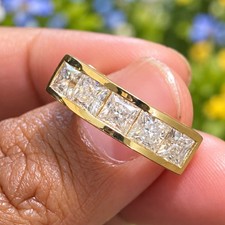 2.00ct Princess Cut Moissanite Half Eternity Wedding Band 14K Yellow Gold Plated
