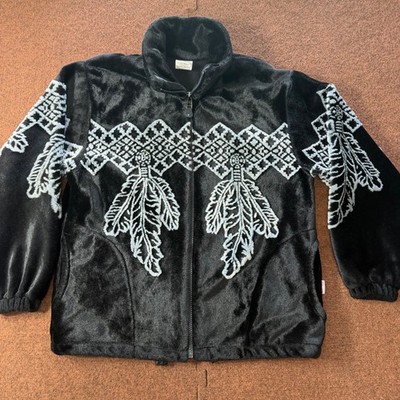 Milton Funwear Mens Black Fleece Jacket Embroidered Feather Canada Full Zip M