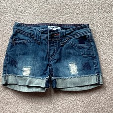 DKNY GIRLS DISTRESSED DENIM JEAN SHORTS, 7, 5 POCKETS, CUFFED, LOGO, ZIP FLY