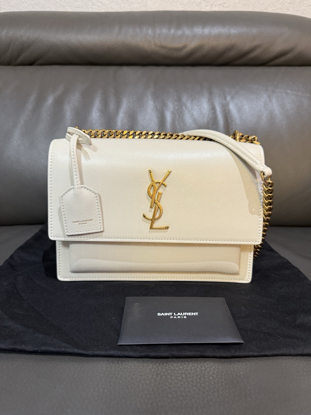 SAINT LAURENT SUNSET MEDIUM IN PELLE LISCIA CREMA MORBIDA