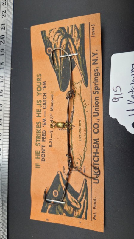 915  Vintage Bait Hook Minnow Harness P-10 U Ketch Em Co. Card NY