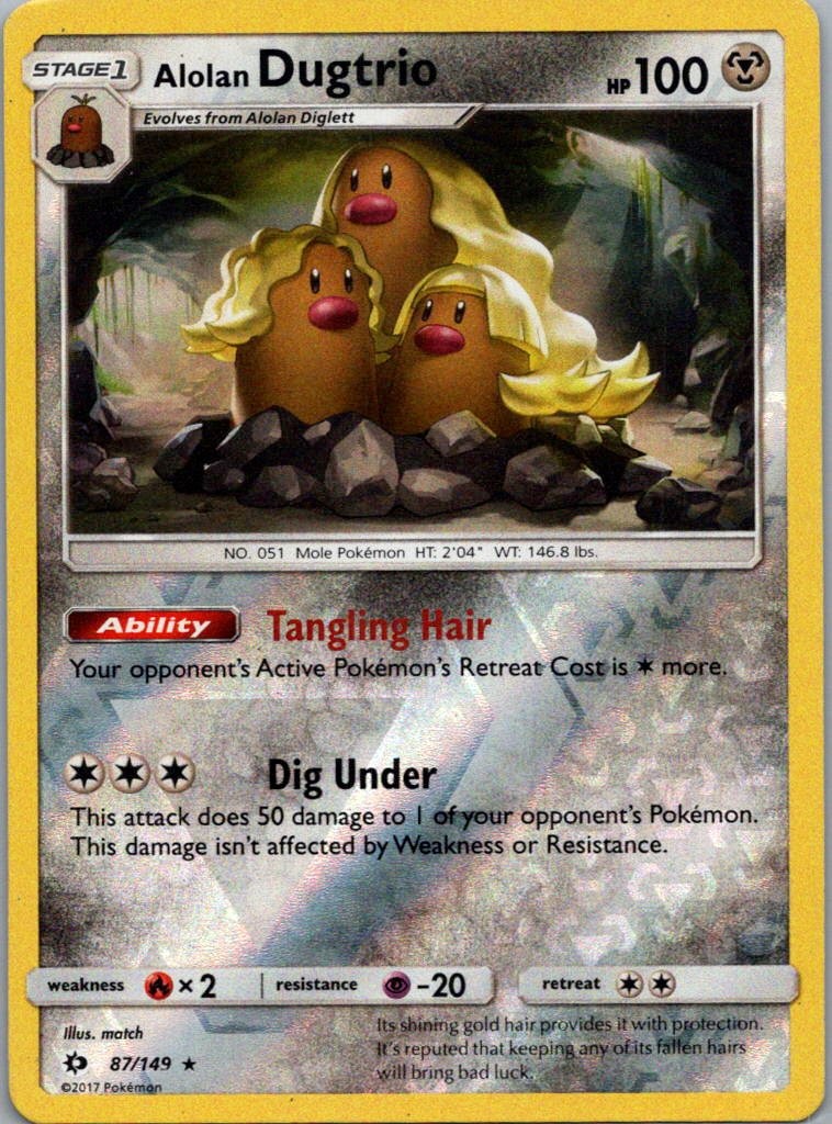 Pokemon TCG Alolan Dugtrio 87/149 Sun Moon Rev Holo NM