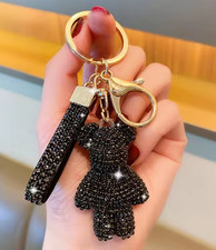 Black Rhinestone Embellished Bear Keychain Bling Pendant Luxury Keyring