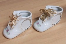 Vintage Ceramic Baby Shoes, Lot Of 2 H22 