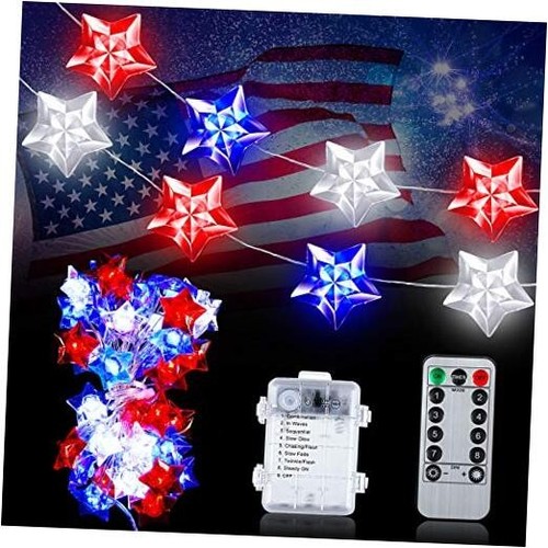 13Ft 40 LEDs USA Star LED String Lights Independence Day Patriotic Star Fairy